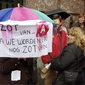 Actie van de personeelsleden van stedelijke kinderdagverblijven aan Stadhuis van A